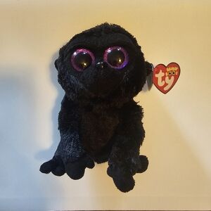 Ty Beanie Boo GEORGE Black Gorilla Purple Glitter Eyes 6" 2017 Retired nwt
